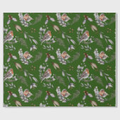 Winter Green Robin Greenery Waterverf Cadeaupapier (Vlak)