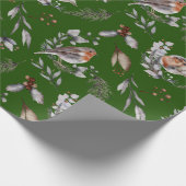 Winter Green Robin Greenery Waterverf Cadeaupapier (Hoek)