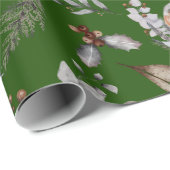 Winter Green Robin Greenery Waterverf Cadeaupapier (Rol Hoek)