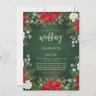 Winter Green Velvet Christmas Floral Wedding Kaart