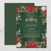Winter Green Velvet Christmas Floral Wedding Kaart (Voorkant / Achterkant)