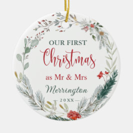 Winter Greenery 1e Kerstmis Together Foto Keramisch Ornament