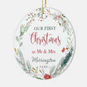 Winter Greenery 1e Kerstmis Together Foto Keramisch Ornament (Links)