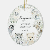 Winter Greenery Arctic Animals Baby 1e Kerstmis Keramisch Ornament (Links)