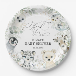 Winter Greenery Arctic Animals Neutraal Baby showe Papieren Bordje