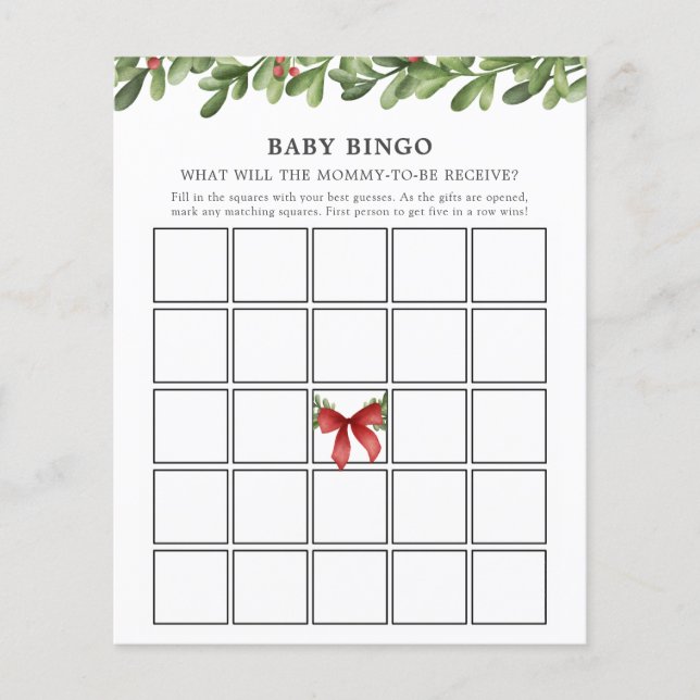 Winter Greenery Baby Bingo Game Kaart (Voorkant)