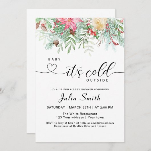 Winter Greenery Baby is buiten koud Kaart (Voorkant / Achterkant)