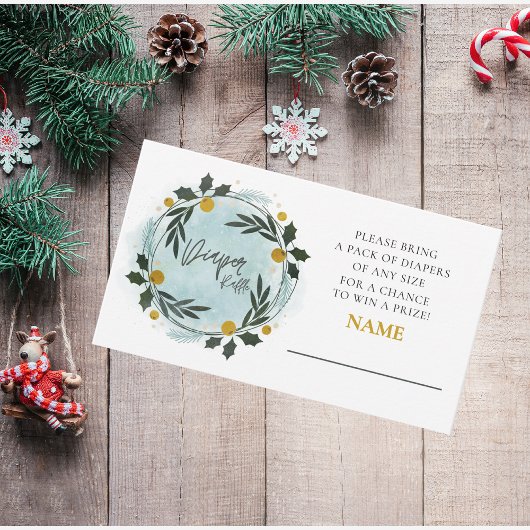 Winter Greenery Baby Shower Diaper Raffle Informatiekaartje
