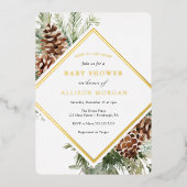 Winter Greenery Baby shower Folie Folie Uitnodiging (Voorkant)