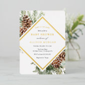 Winter Greenery Baby shower Folie Folie Uitnodiging (Staand Voorkant)