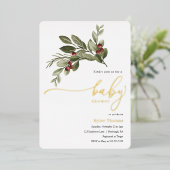 Winter Greenery Baby shower Folie Uitnodiging (Staand Voorkant)