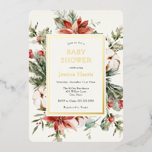 Winter Greenery Baby shower Invitation Folie Uitnodiging (Voorkant)