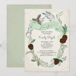 Winter Greenery Baby shower Invitation Kaart