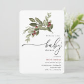 Winter Greenery Baby shower Kaart (Staand voorkant)