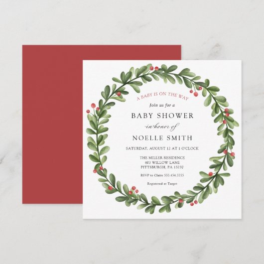 Winter Greenery Baby shower Kaart (Voorkant / Achterkant)