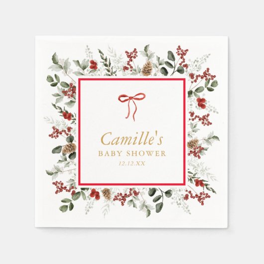 Winter Greenery Baby shower Papieren servetten (Voorkant)