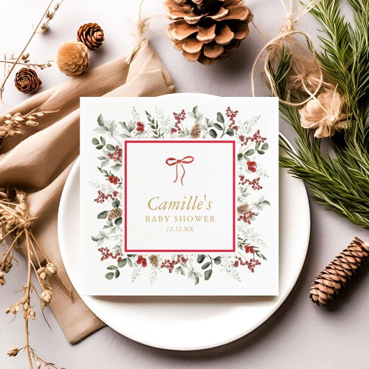 Winter Greenery Baby shower Papieren servetten