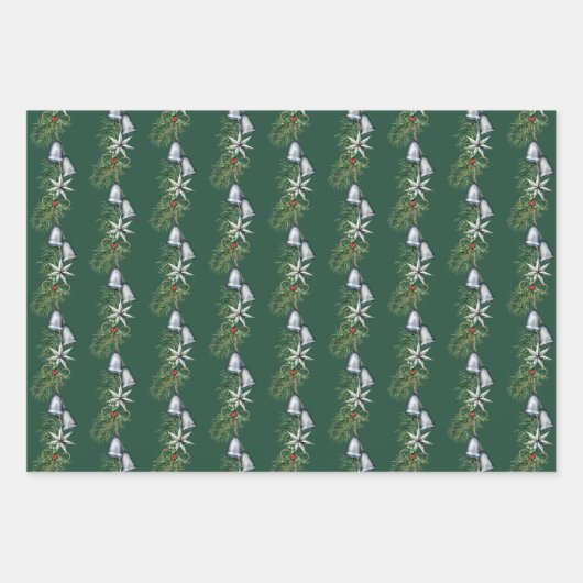 Winter Greenery, Bells en Pinecone Kerstmis Inpakpapier Vel (Voorkant 3)