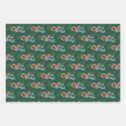 Winter Greenery, Bells en Pinecone Kerstmis Inpakpapier Vel (Voorkant 2)