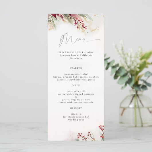 Winter Greenery Berries Rood Groen Botanisch Moder Menu (Staand voorkant)