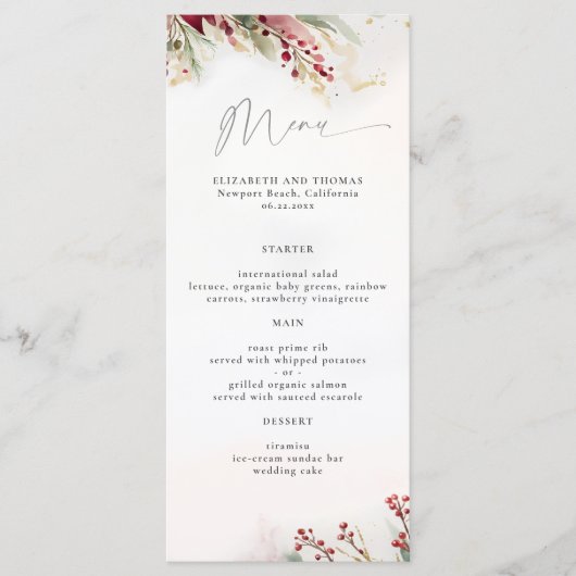 Winter Greenery Berries Rood Groen Botanisch Moder Menu (Voorkant)