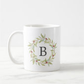 Winter Greenery Berries Wreater Monogram Kerstmis Koffiemok (Links)