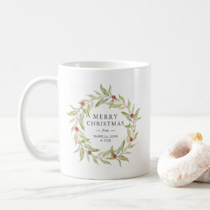 Winter Greenery Berries Wreater Monogram Kerstmis Koffiemok