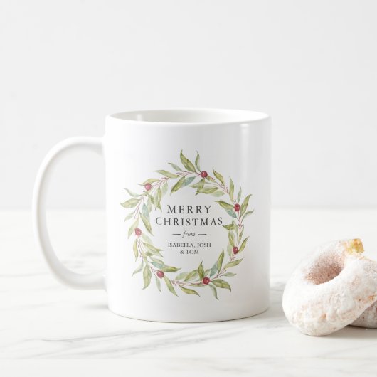 Winter Greenery Berries Wreater Monogram Kerstmis Koffiemok (Met donut)