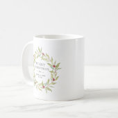 Winter Greenery Berries Wreater Monogram Kerstmis Koffiemok (Voorkant links)