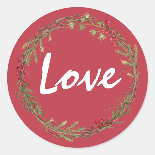 Winter Greenery Berries Wreath kerstLove Ronde Sticker (Voorkant)