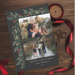 Winter Greenery Black 2 Fotokerstmis Feestdagenkaart