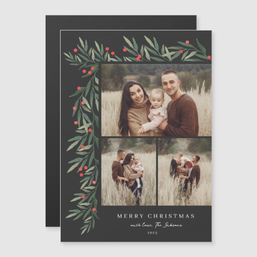 Winter Greenery Black 3 Fotokerstmis (Voorkant / Achterkant)