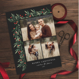 Winter Greenery Black 3 Fotokerstmis Feestdagenkaart