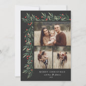 Winter Greenery Black 3 Fotokerstmis Feestdagenkaart (Voorkant)