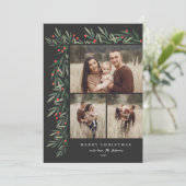 Winter Greenery Black 3 Fotokerstmis Feestdagenkaart (Staand voorkant)