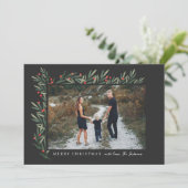 Winter Greenery Black met kerstfeest Feestdagenkaart (Staand voorkant)