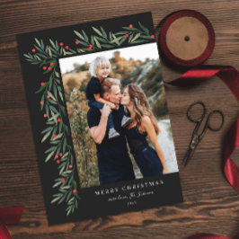 Winter Greenery Black met kerstfeest Feestdagenkaart