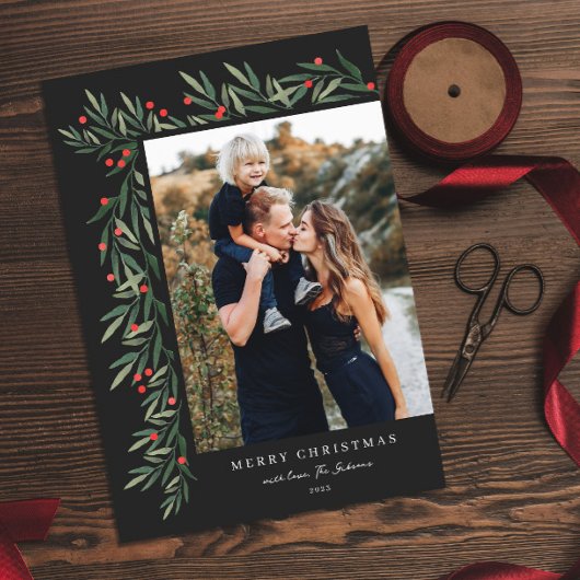 Winter Greenery Black met kerstfeest Feestdagenkaart