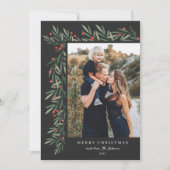 Winter Greenery Black met kerstfeest Feestdagenkaart (Voorkant)
