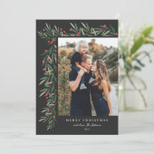 Winter Greenery Black met kerstfeest Feestdagenkaart (Staand voorkant)