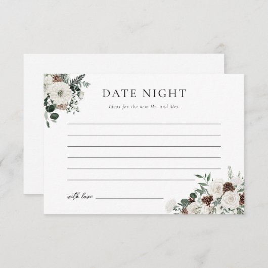 Winter Greenery Bloemen Datum Nacht Ideeën Informatiekaartje (Voorkant / Achterkant)