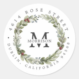 Winter Greenery | Boho Botanical Return Address Ronde Sticker