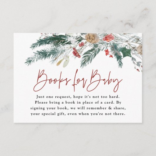 Winter Greenery Books For Baby Shower Card Informatiekaartje (Voorkant)