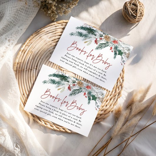 Winter Greenery Books For Baby Shower Card Informatiekaartje