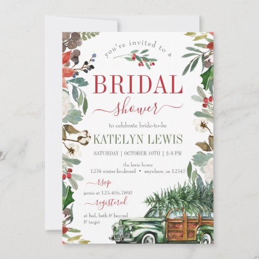 Winter Greenery Bridal Shower Invitation Truck Kaart (Voorkant)