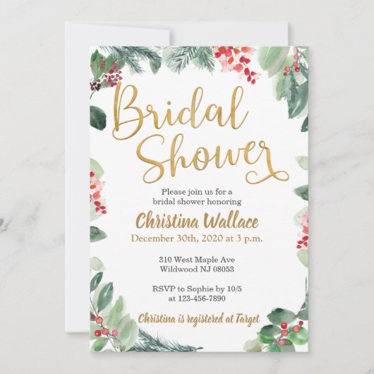 Winter Greenery Bridal Shower Invitations Kaart (Voorkant)