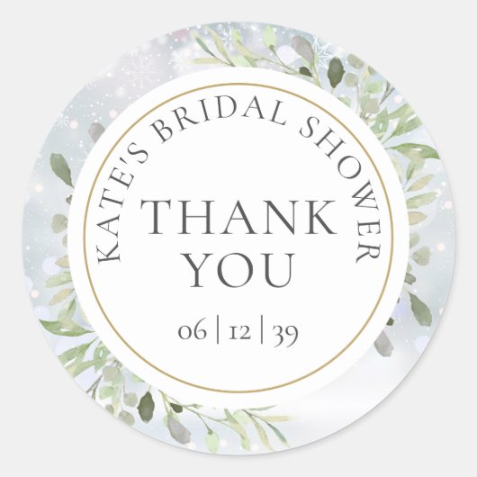 Winter Greenery Bridal Shower Thank You Favor Ronde Sticker (Voorkant)