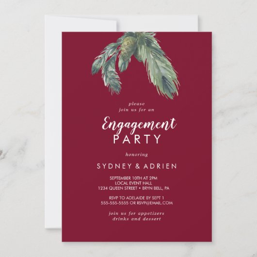 Winter Greenery Burgundy Engagement Party Kaart (Voorkant)