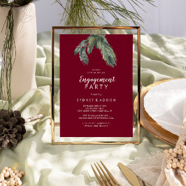 Winter Greenery Burgundy Engagement Party Kaart