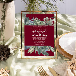 Winter Greenery Burgundy Formal Wedding Kaart